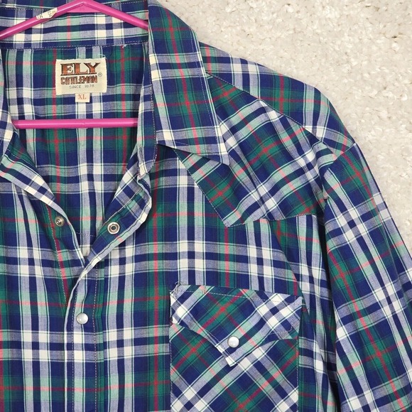Vintage Ely Cattleman‎ Mens Shirt XL Plaid Long Sleeve Pearl Snap Western Cowboy - Picture 3 of 11